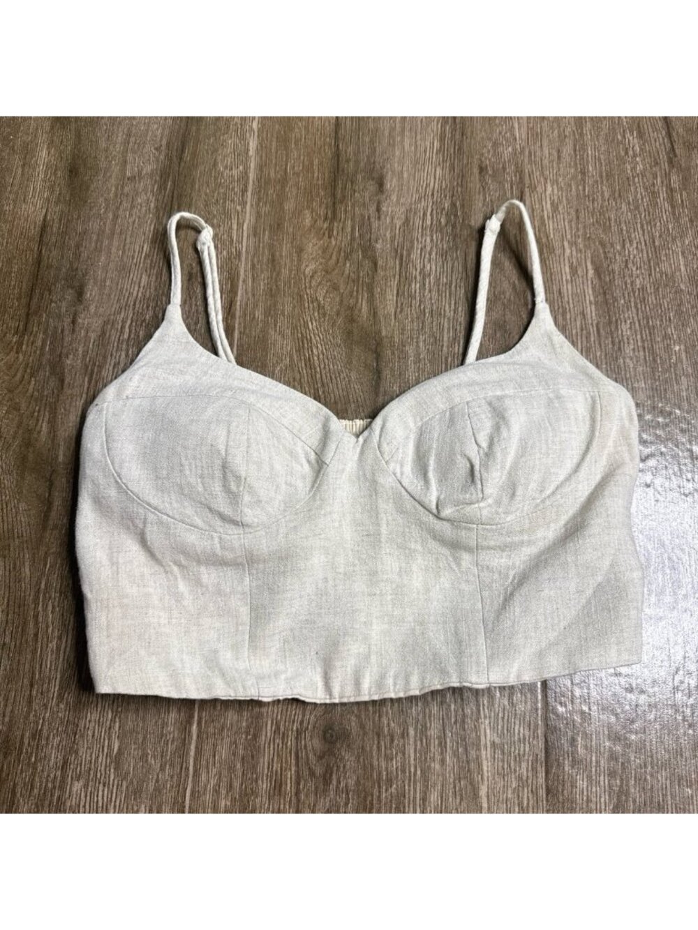Cream Linen Blend Corset Bustier Top Womens Size S